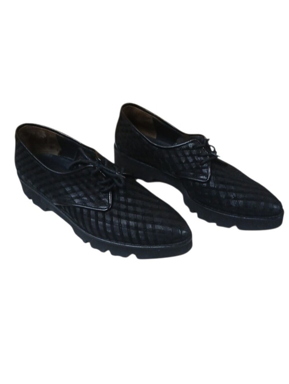 Paul Green Black Textured Lace-Up Flats Size 8